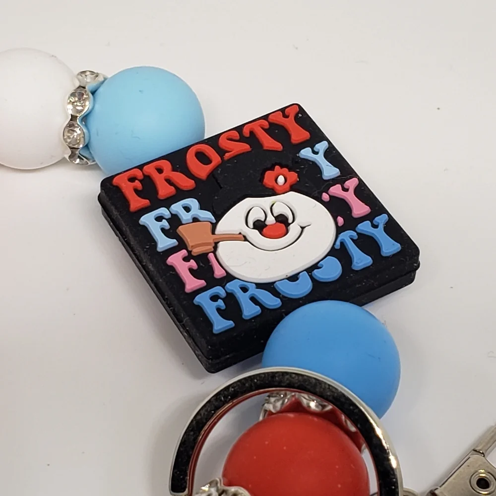 Handmade Frosty The Snowman Silicone Focal Bead Wristlet Keychain Bracelet